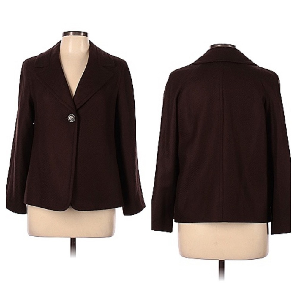 Talbots Wool Blazer One Button Size 14 Brown - image 1